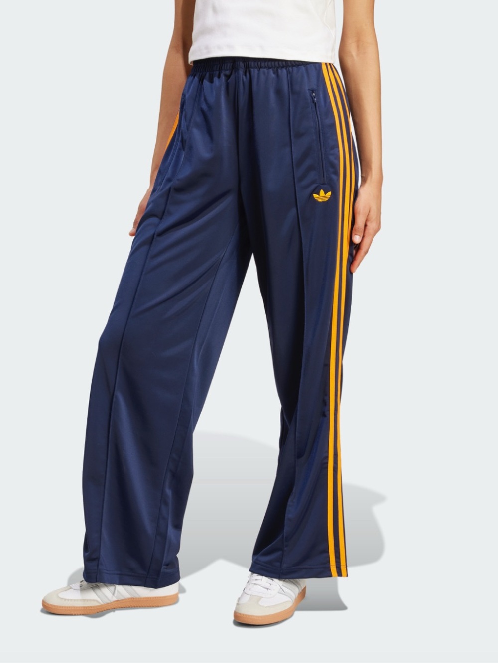 BNWT Adidas Originals FIREBIRD๐ฆโ๐ฅ TRACK PANTS Indigo with Orange Side Stripes